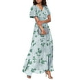 thumbnail image 4 of EANJE Womens Dresses Summer Loose V Neck Short Sleeve Vacation Beach Dresses Casual Dressy Floral Maxi Chiffon Dresses for Women 2025 Green S, 4 of 7