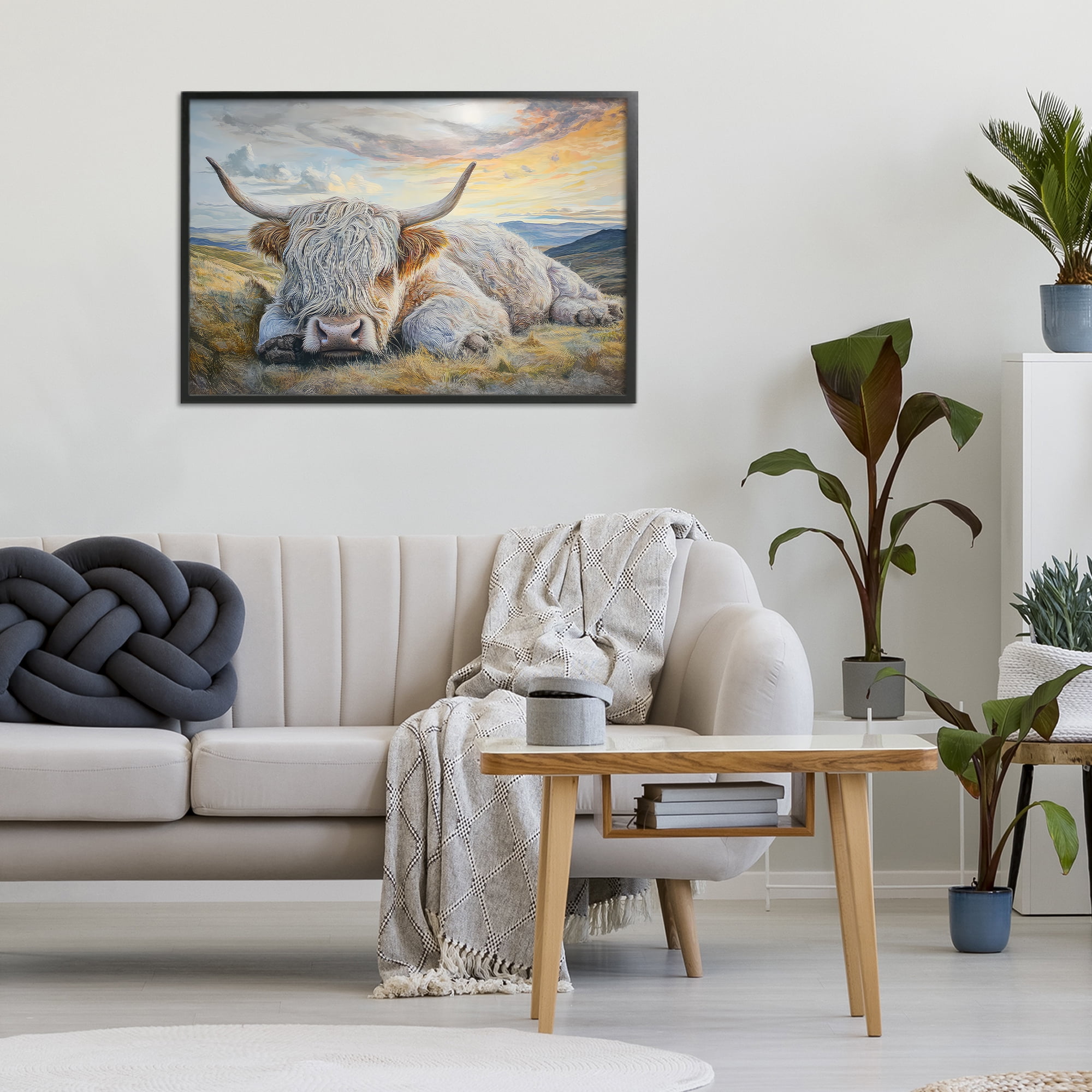 Stupell Industries Sleeping Highland Cow Pastoral Black Framed Giclee Art, design by The Wands Want