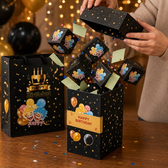 Birthday Surprise Box Pop-Up Gift Container 12 Bounce Set Springing Reveal Action and Customizable Filling Design for Party Celebration Anniversary Gift and Festive Event
