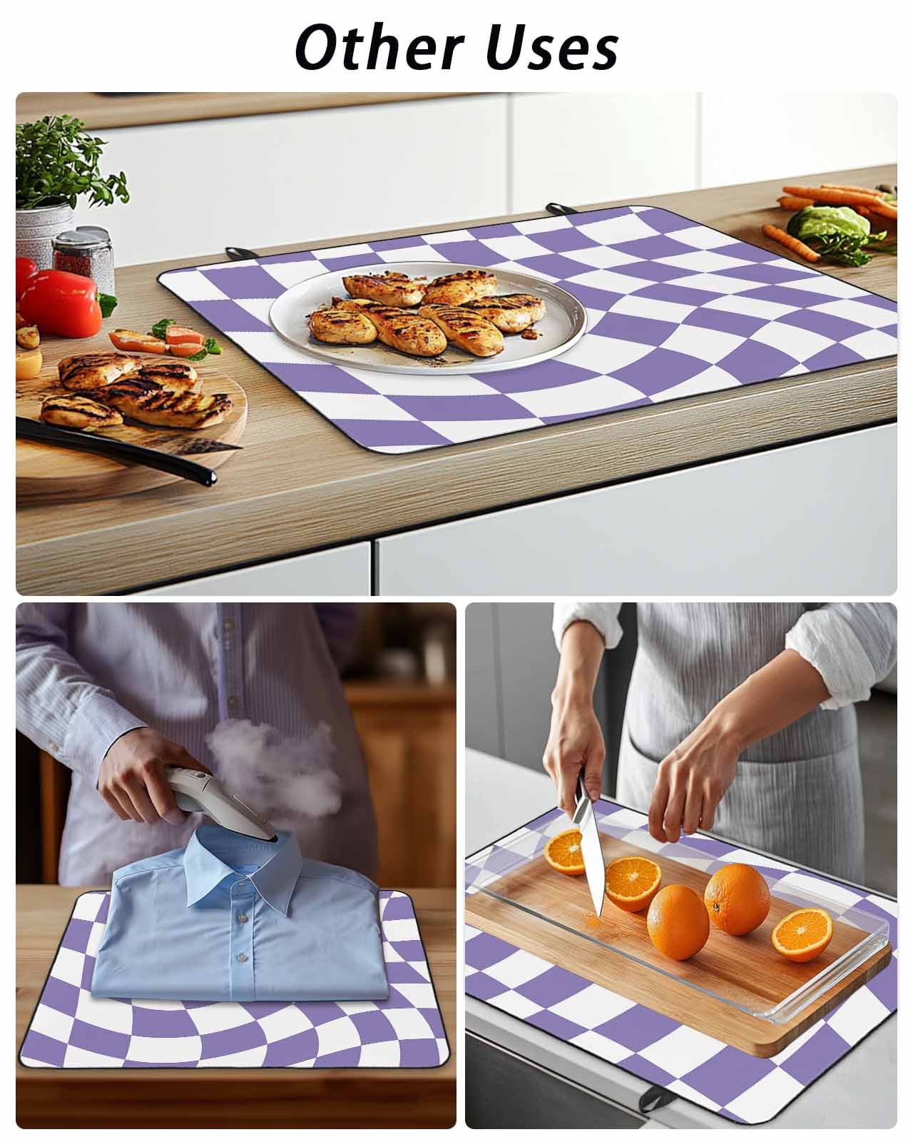 Stove Top Covers for Electric Stove, Purple White Checkered Glass Stovetop Cover Protector, Modern Irregular Geometric Induction Cooktop Protector Oven Mat for Kitchen Countertop 24"x21"
