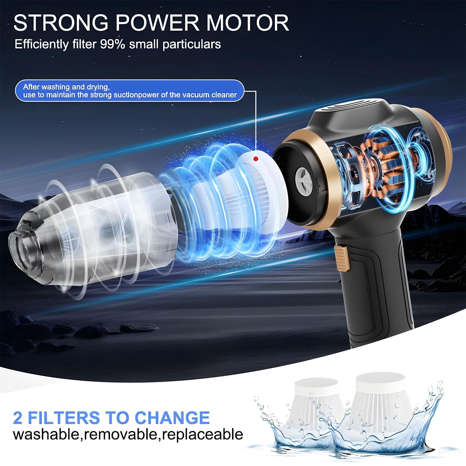 Cordless Handheld Vacuum Cleaner, Equipped with Portable Dust Cleaner, Vacuum Brush attachment, and Extra Accessories, Portable Car Vacuum Cordless Rechargeable for Wet and Dry