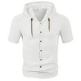 thumbnail image 2 of HVOBTTY Men's Summer T Shirt Casual Linen Like Solid Color Short Sleeve Hooded Pullover Versatile Daily Sport Cardigan Top White, M, 2 of 4