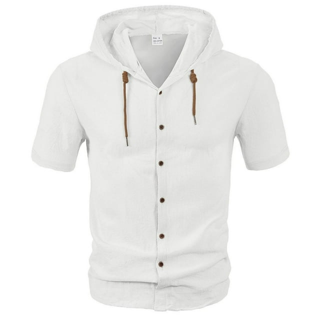 pstuiky Mangas cortas para hombre, Blusa de manga corta con cuello vuelto, transpirable, con botones y color liso para hombre camisetas de hombre xl