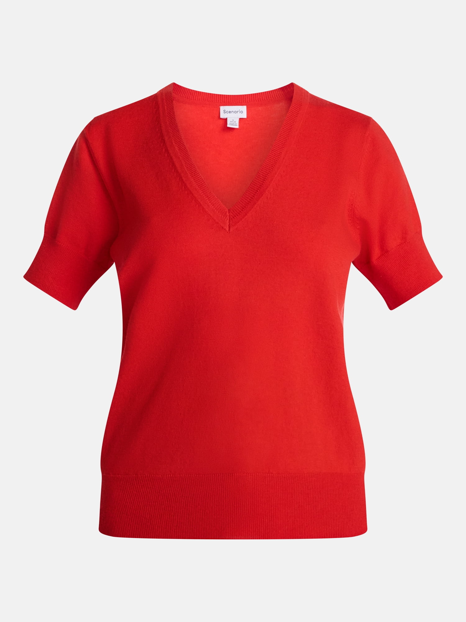 Scenario Women's V-Neck Lightweight Sweater with Short Sleeves, Sizes XS-XXXL