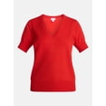thumbnail image 6 of Scenario Women's V-Neck Lightweight Sweater with Short Sleeves, Sizes XS-XXXL, 6 of 6