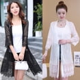 thumbnail image 2 of Summark 2-Pack Women'S Sun Protection Casual Lace Loose Clothes Pure Color Kimono Cardigan Loose Summer Cardigan Top (Black+White), 2 of 6