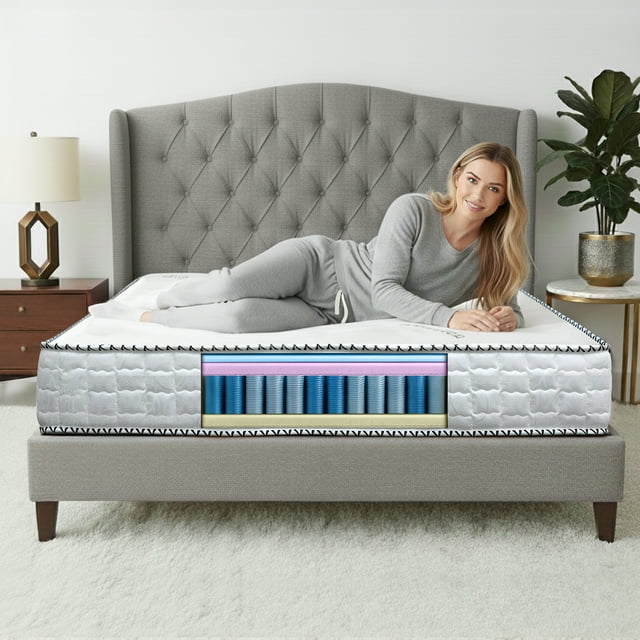 Mattress Master Matelas Hybride à Ressorts Ensachés 10-, Fermeté Moyenne, Mousse Mémoire au Gel Rafraîchissant, Isolation des Mouvements, Matelas en Boîte – Simple, Double, Grand Lit, Très Grand Lit