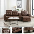 thumbnail image 2 of Onbeam Sectional Sofa with Storage Chaise and Cup Holders, Living Room L-shaped Sofa Couch, Modern Sofa Bed for Home and Office, Brown PU Leather, 2 of 6