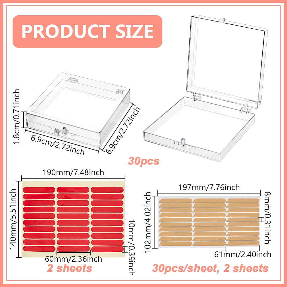 30Pcs Plastic Nail Tips Storage Box with 4 Sheets Double Side Adhesive Glue Sticky Tape For False Nail Tips Mixed Color 19x14x0.05cm DIY