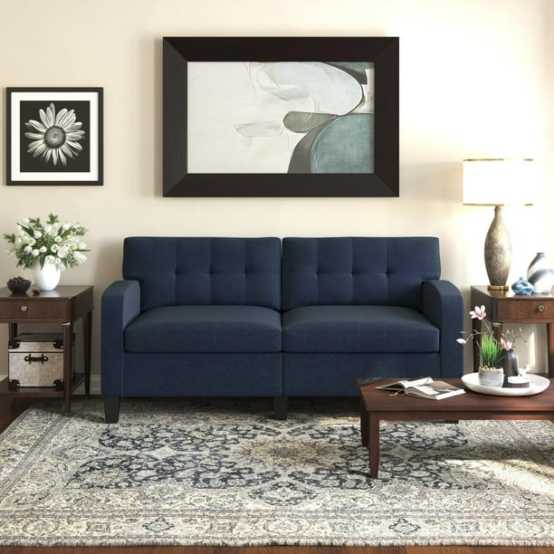 Dorel Living Zakari Sofa Couch Modern Living Room Blue Linen Walmart Com Walmart Com