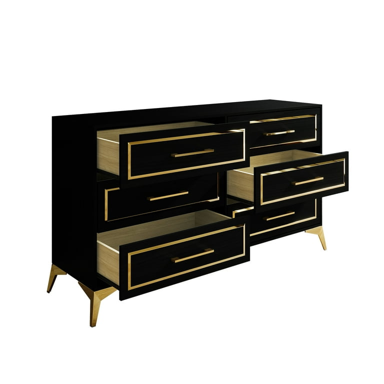 green emerald velvet dress Kendall 6-Drawer Dresser Black and Gold main image 1