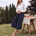 thumbnail image 6 of Stralyhd Womens Wide Leg Capris Pants Breathable Button Fly Casual 3/4 Pants Fashion Vacation Trousers 2026 Summer Linen Pants with Side Pockets Navy S, 6 of 8