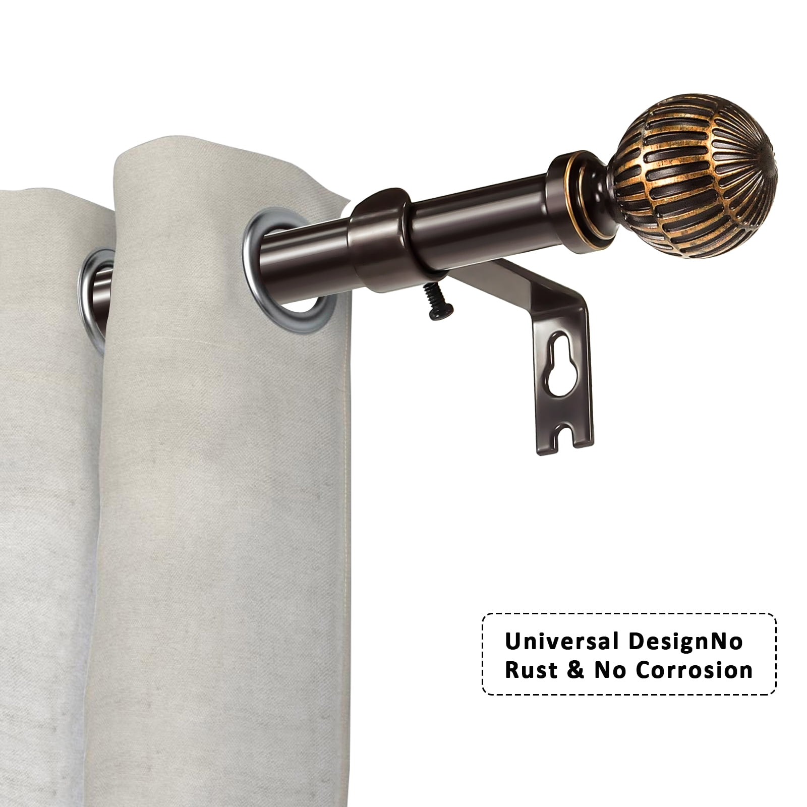 Urbanest 5/8" Single Telescoping Curtain Rod with Volle Finials, Bronze Gold, 28"-48"