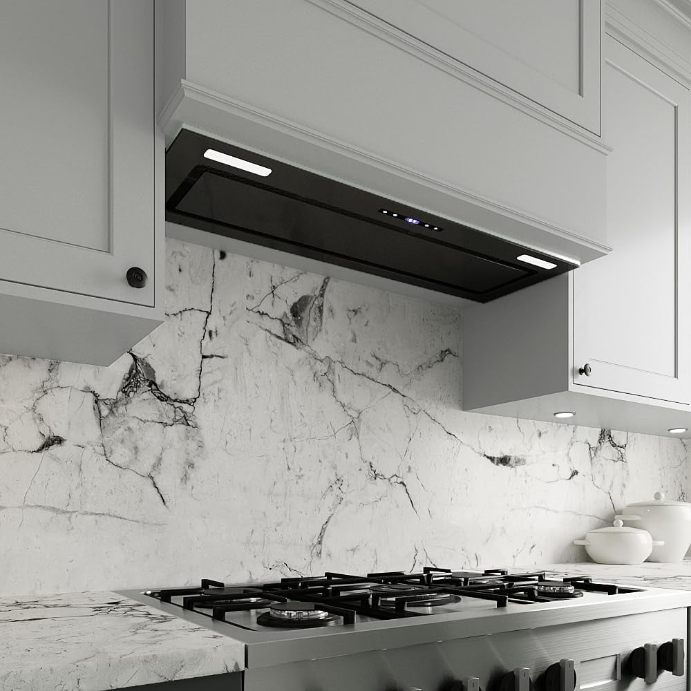 Streamline 36 in. Isernia Ductless Insert 350 CFM Range Hood in Glossy Black with Mesh Filters, Touchpad Control, LED Lights