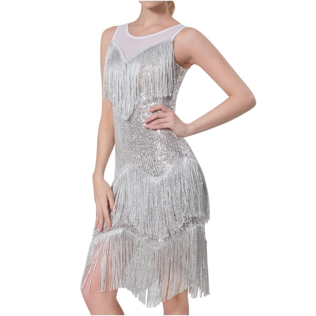 Birdeem Robe Femme Mode à Paillettes Sans Manches Unie Robe de Soirée Robe Formelle