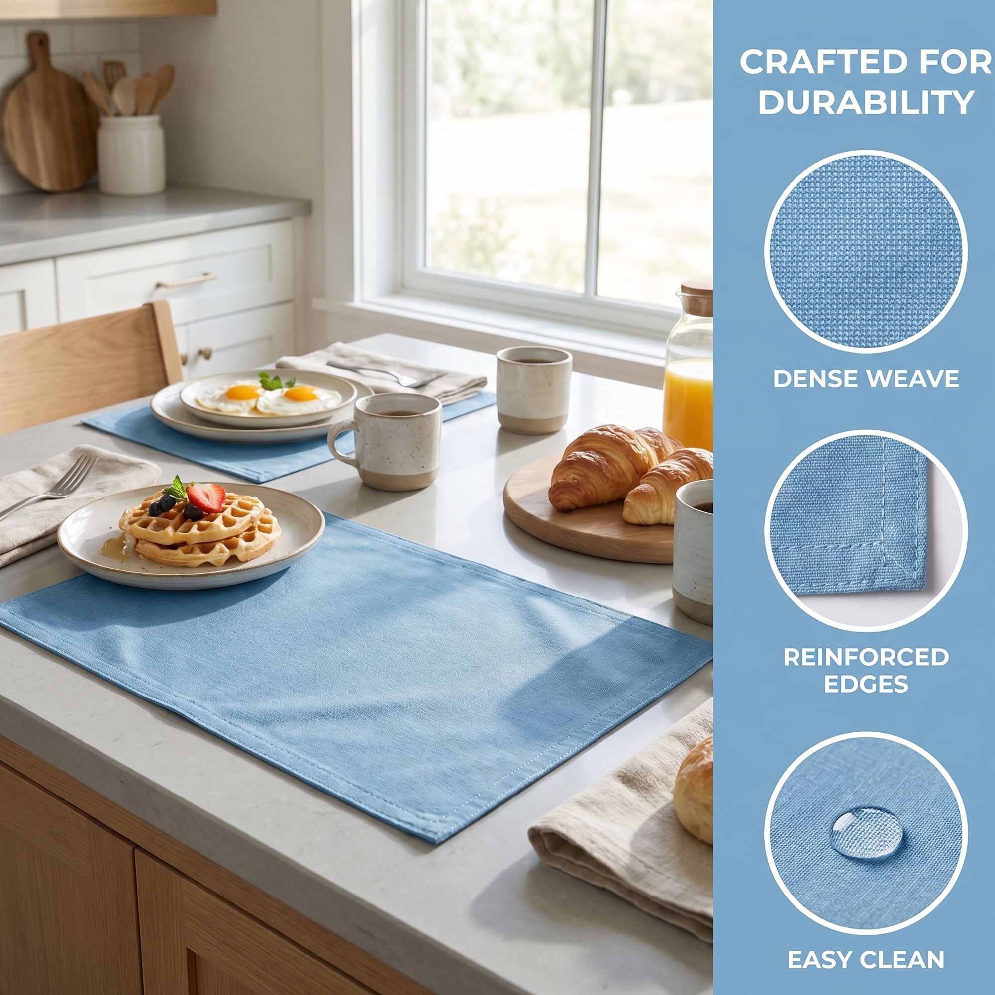 Unique Bargains Set of 6 Rustic Polyesterl Placemats for Dining Table Decor Blue 18"x12"