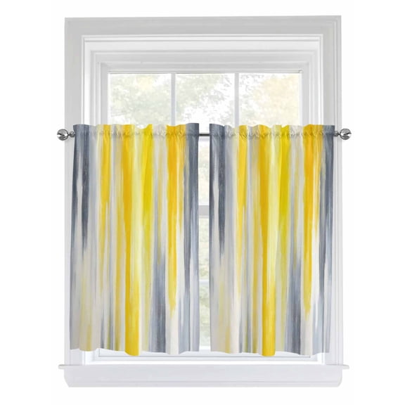 Tier Curtains 45 Inches Long, Yellow Gray White Window Treatment Curtain Drapes, Farmhouse Gradient Abstract Art Window Half Privacy Curtains for Bedroom Bathroom, 42"x45", 2 Panels