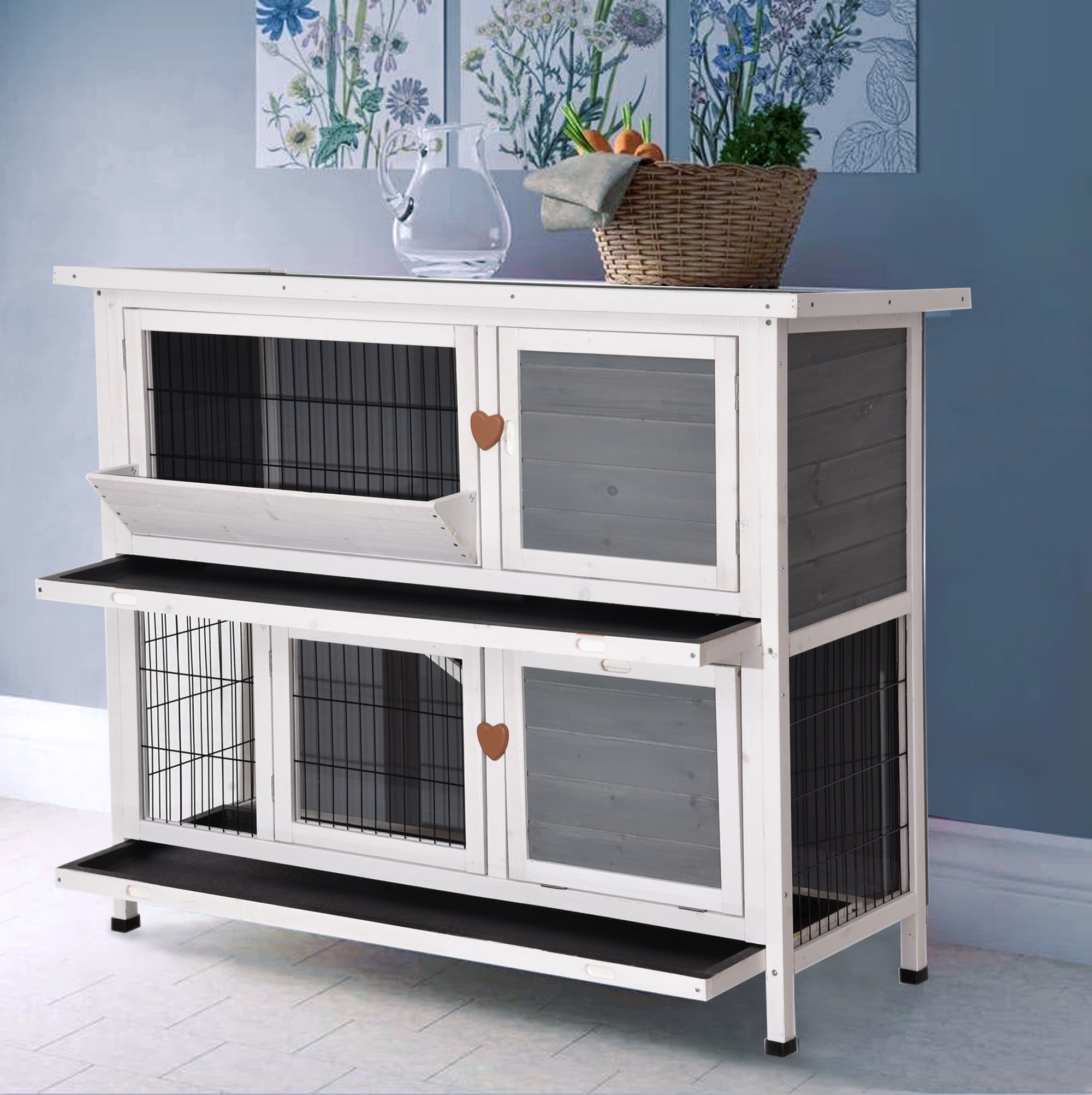 2 Story Outdoor Wooden Rabbit Hutch Guinea Pig House with Ladder Grey in Cameroon at XAF 532198 Rating 5