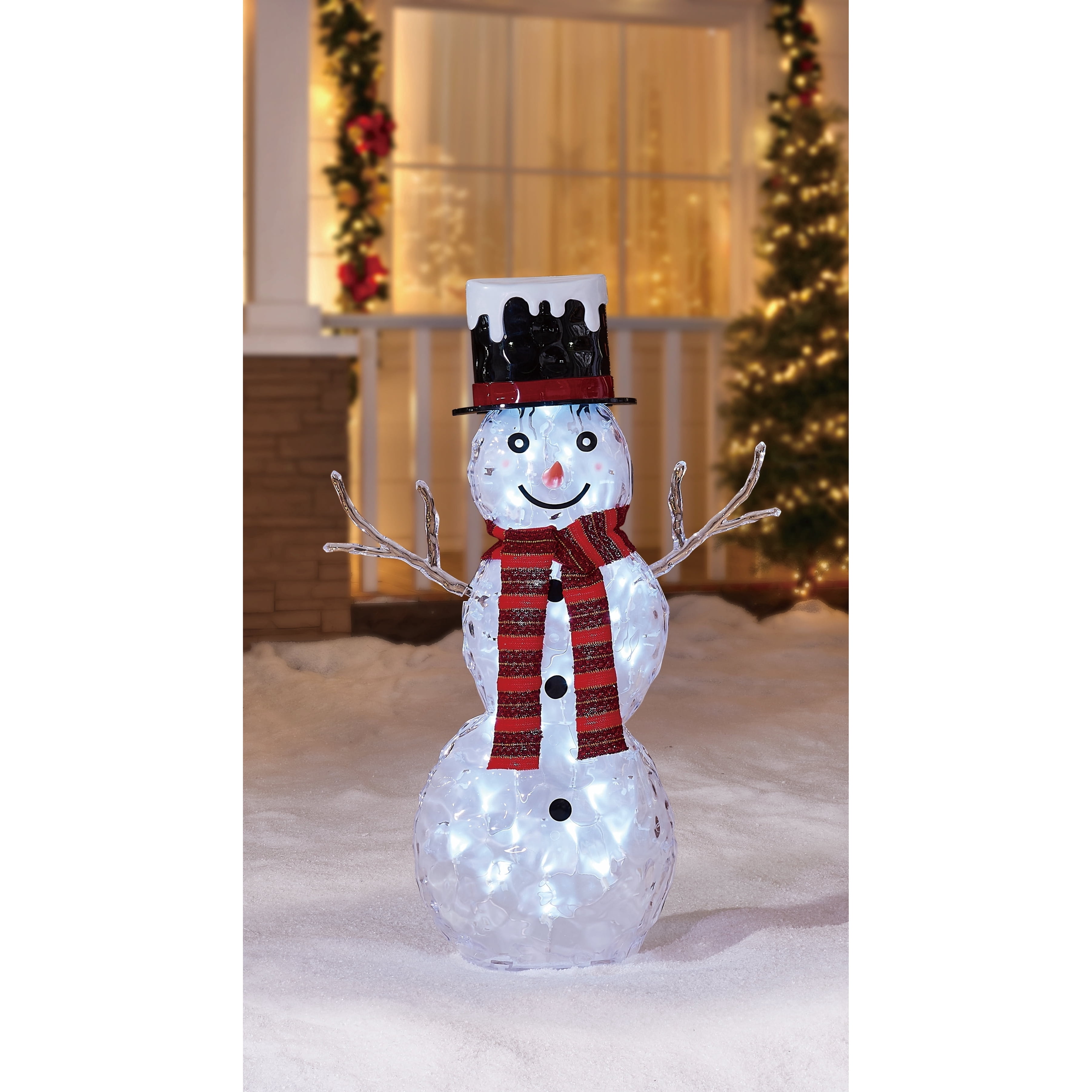 Indoor/Outdoor LED Icy Snowman Christmas Decoration, White/Black/Red, 19.7", by Holiday Time