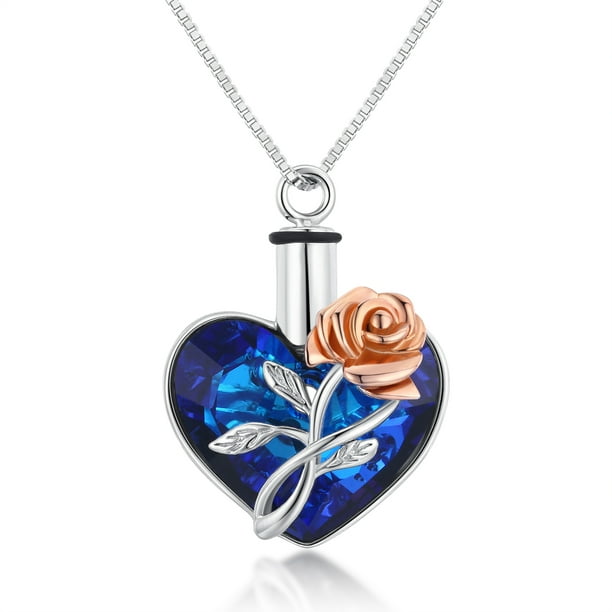 Midir&Etain Rose Flower Urn Necklace for Ashes Sterling Silver Heart
