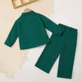 thumbnail image 4 of Girls' Green 2 Piece Outfit Set 2-7 Years, Long Sleeve Collared Top & High Waisted Wide Leg Pants, Nylon Spandex Comfortable Durable Kids Playwear,Size 7 T, 4 of 8
