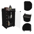 thumbnail image 3 of Vegas Bar Cart with 6 Bottle Cubbies, 4 Wheels, Rail, Glass Door Cabinet, 3 of 6