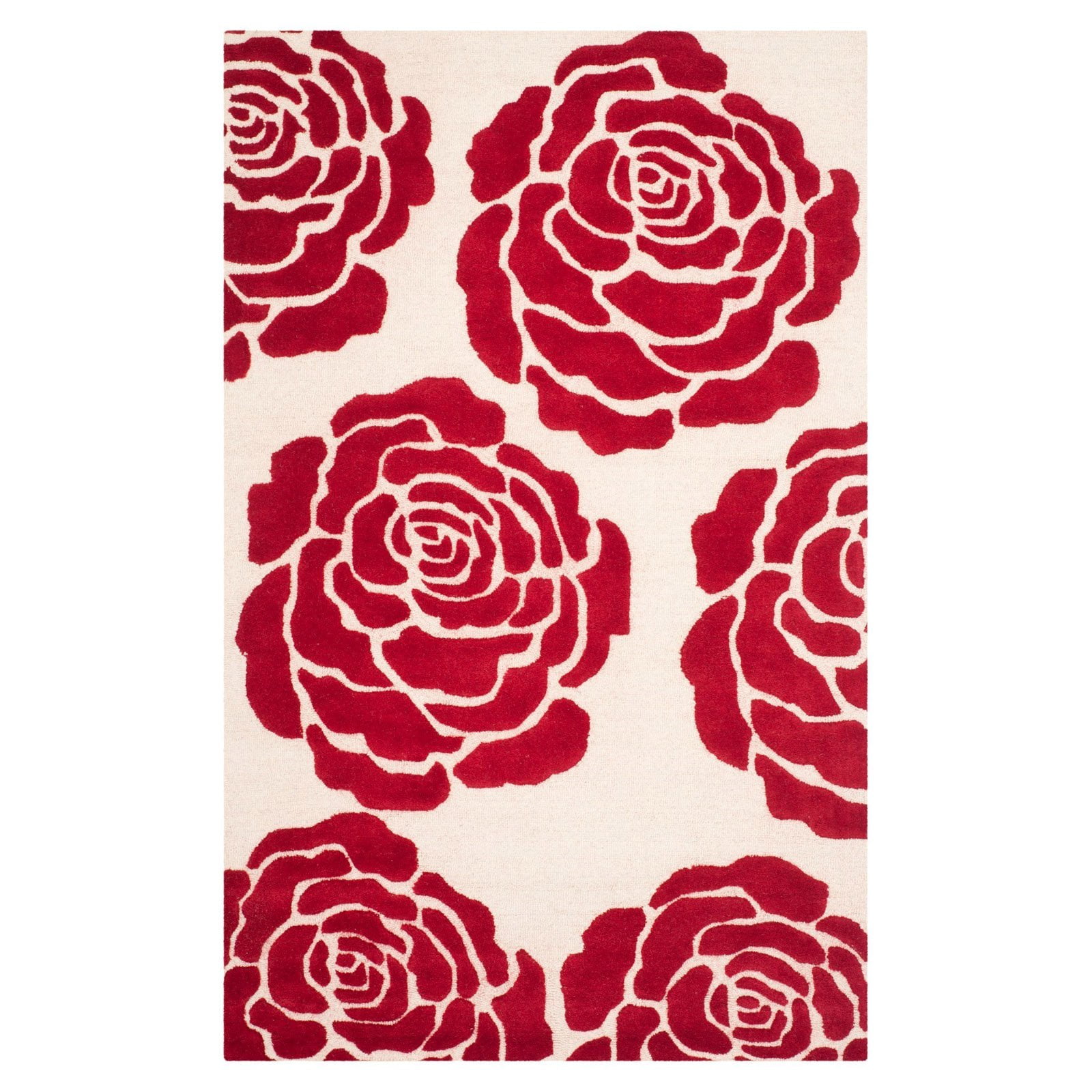 2' x 3' Ivory Red Safavieh Cambridge Collection CAM782I Handmade Floral Premium Wool Accent Rug 