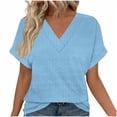 thumbnail image 3 of Suéteres para mujer,Blusa informal con cuello en V para mujer, manga corta estampada, tejido suave de imitación de tela, cómoda para uso diario en casa, sopatenor, 3 of 9