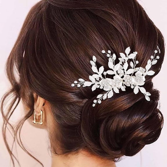 Wedding Hair Comb Rhinestone Silver Bridal Hair Pieces Flower Crystal Prom Headpiece Pearls Bride Hair Clips Bridesmaids Decorative Hair Side Combs Wedding Hair Accessories for Brides (Silver C)