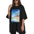 thumbnail image 4 of Plus Size Shirt for Women Black Tops for Women Short Sleeves Shirt for Women Seaside (1) T Shirt Crewneck Shirt for Women XL, 4 of 5