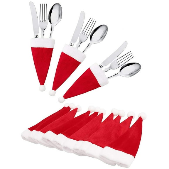 putnchl 35PC Christmas Decorative Tableware Fork Set Christmas Hat Storage Tool