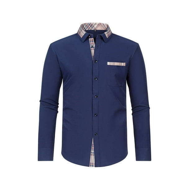 Blusa y camisa de manga larga con cuello vuelto para hombre, cárdigan liso con cuello vuelto, blusa de negocios con botones de poliéster para hombre