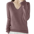 thumbnail image 6 of Women's Knitted Sweater Pullover Long Sleeve V Neck Solid Color Loose Fit Casual Warm Fashionable Fall Winter Gift | CSEONE,Purple L, 6 of 9