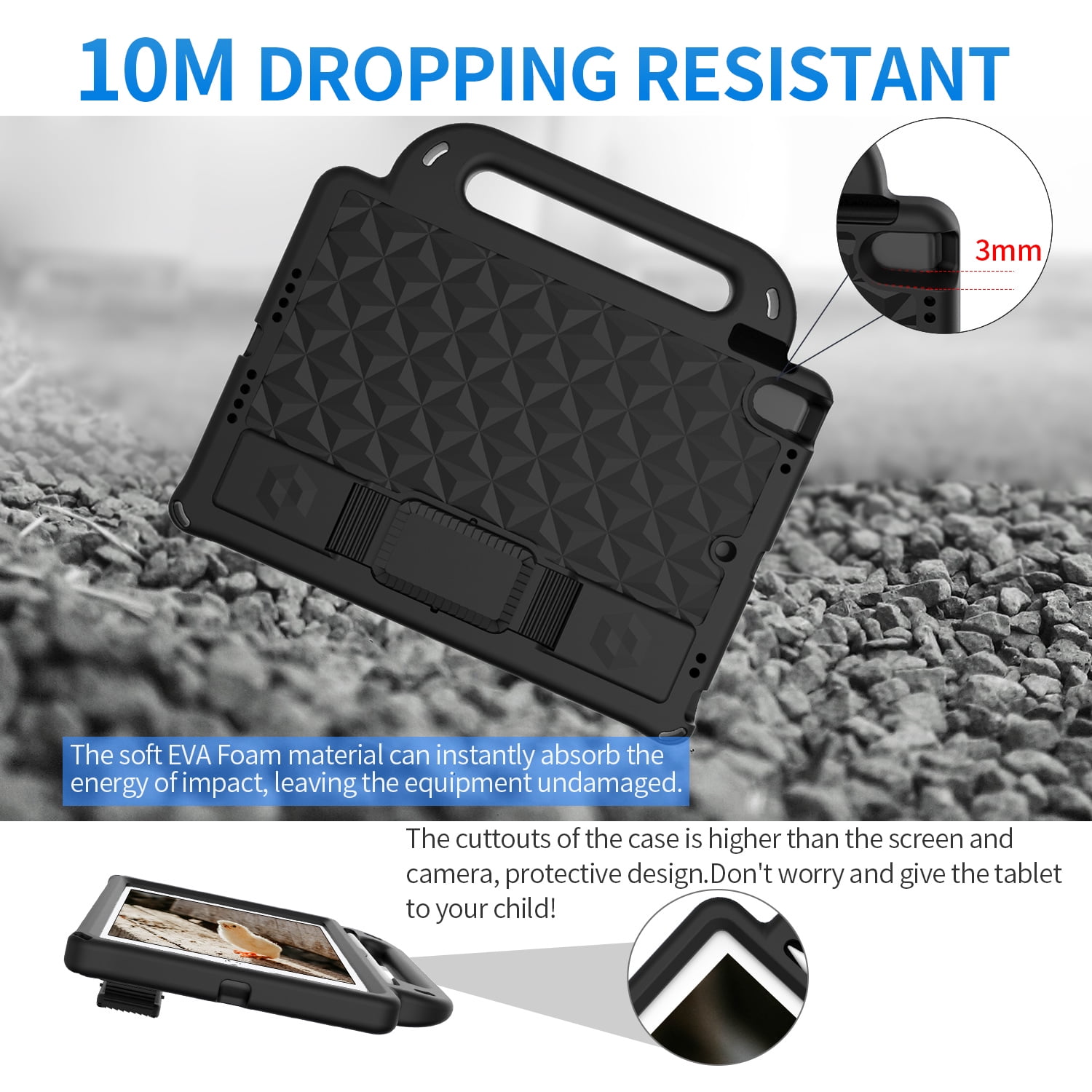 Feishell iPad 10.2 Case 2021/2020/2019, iPad 9th/8th/7th Generation Case, Heavy Duty Silicone Rubber EVA Protective Kids Case with Pencil Holder Hand Strap Shoulder Strap Stand for iPad 10.2",Black