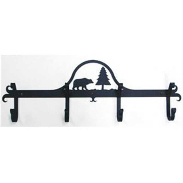 Village Wrought Iron CB-83 Wall Mounted Wrought Iron Coat Rack-Hooks - Bear and Pine Tree