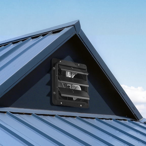 14 Inch Black Steel Shutter Exhaust Fan, Wall Mountable Attic Vent Fan with Adjustable Speed, 1400 CFM High Performance, Quiet AC Motor, Ideal for Ventilating Garage, Shed, Greenhouse