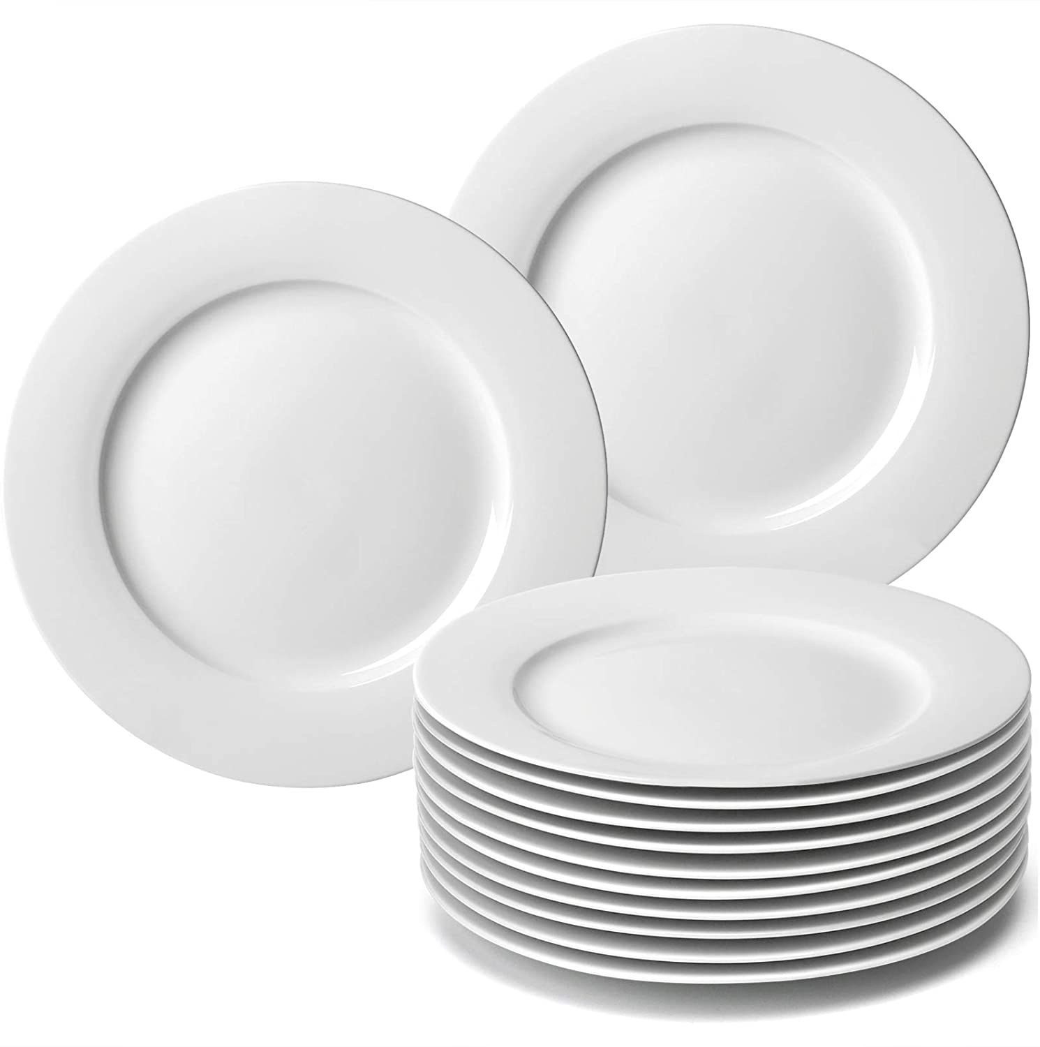 amHomel 12-Piece Advanced Dinner Plates,Porcelain Plate,Round Dessert