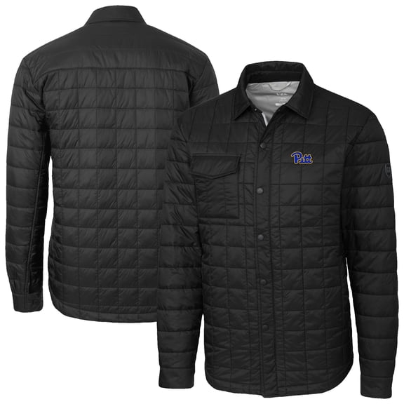 Men's-Cutter & Buck Black Pitt Panthers Ranier Eco Insulated PrimaLoft Full-Snap Shacket