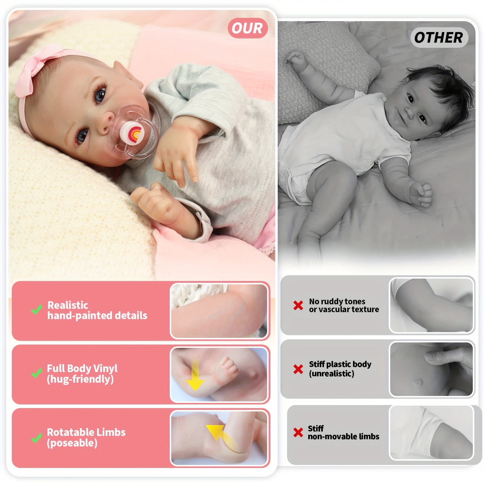 20 Inch Reborn Baby Doll, Cute Soft Vinyl Realistic Baby Doll, Poseable Smiling Newborn Doll, Perfect Gift For Kids Age 3+ Christmas Gift
