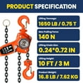 thumbnail image 6 of 0.75 Ton 1650LBS Ratchet Comealong Lever Chain Hoist Lift Puller, 10 FT Chain with Heavy Duty Hooks for Ship Hoisting, Warehouse Loading, Equipment Moving, 6 of 8