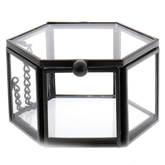 lanema Hexagon Transparent Glass Rings Box Wedding Rings Box Geometric Glass Jewelry Box Jewelry Holder Container