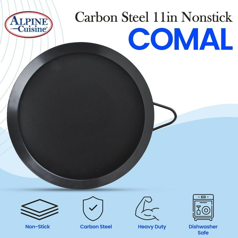 Alpine Cuisine Nonstick Round Comal 11-Inch - Black Carbon Steel Torti