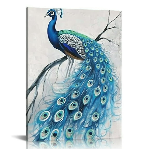 ONETECH Peacock Canvas Wall Art Abstract Animal Peacock Feather Blue and Gold Artwork for Bedroom Kitchen Home Decor Ready to Hang