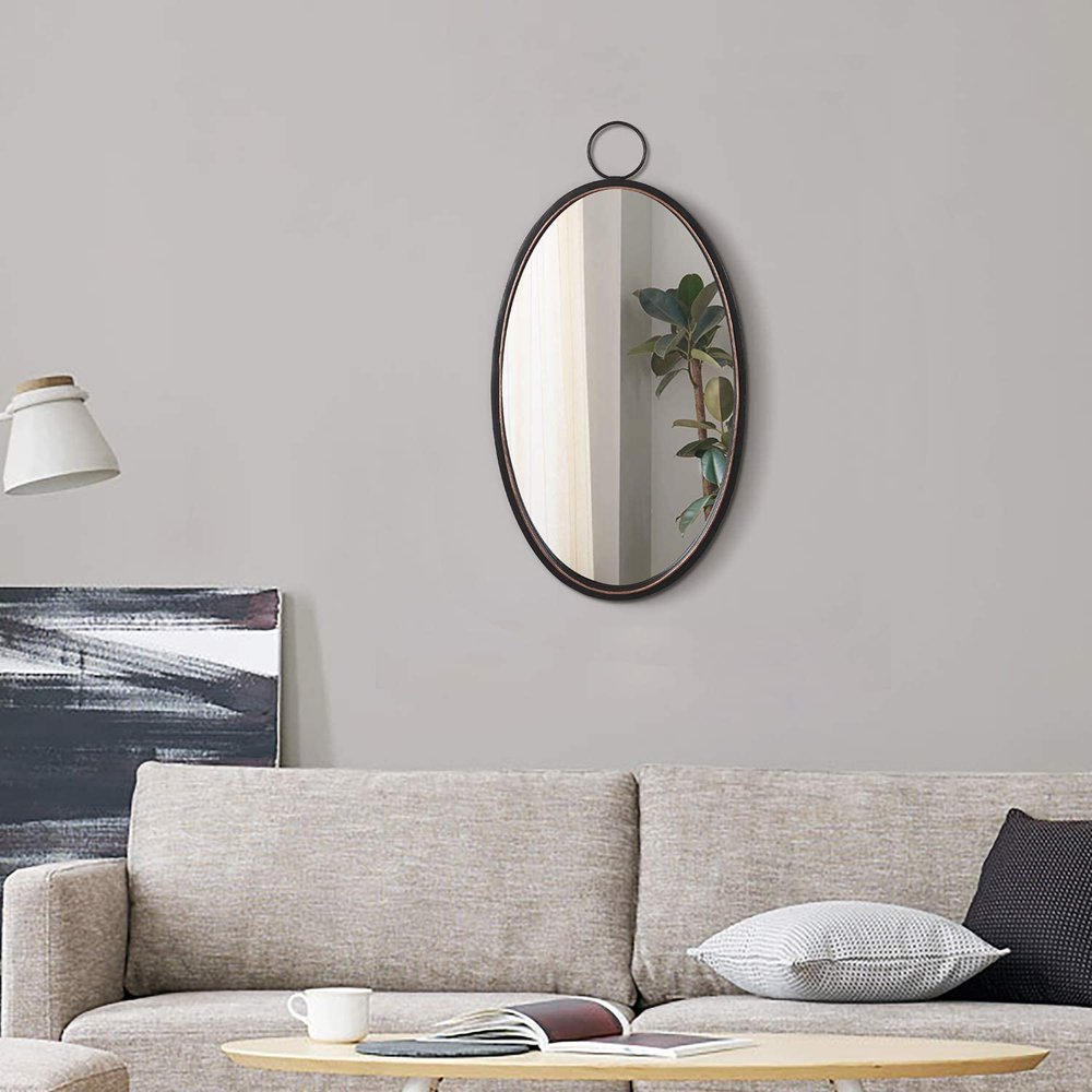 RiteSune Black 12 Inch Mirrors for Wall Decor, Brushed Metal Frame Oval Wall Mirror for Bedroom