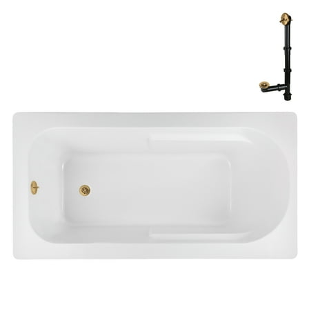 Streamline N-4300-742-BGL 66 in. x 34 in. Acrylic Soaking Drop-In Bathtub in Glossy White, With External Drain in Brushed Gold