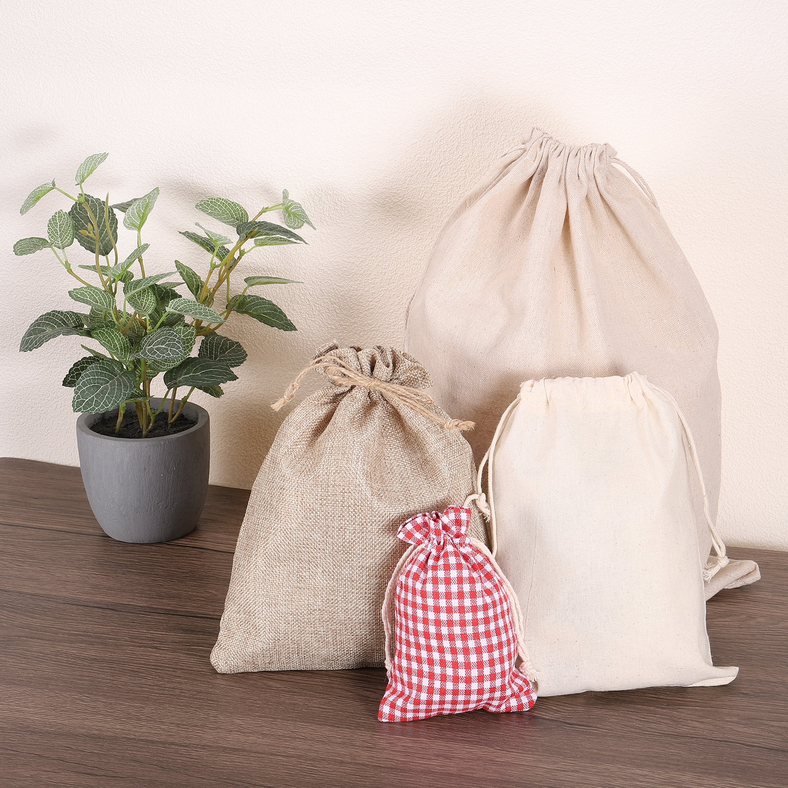 Unique Bargains Coin Money Sacks Bag with Drawstring Closure Beige 10" x 8"
