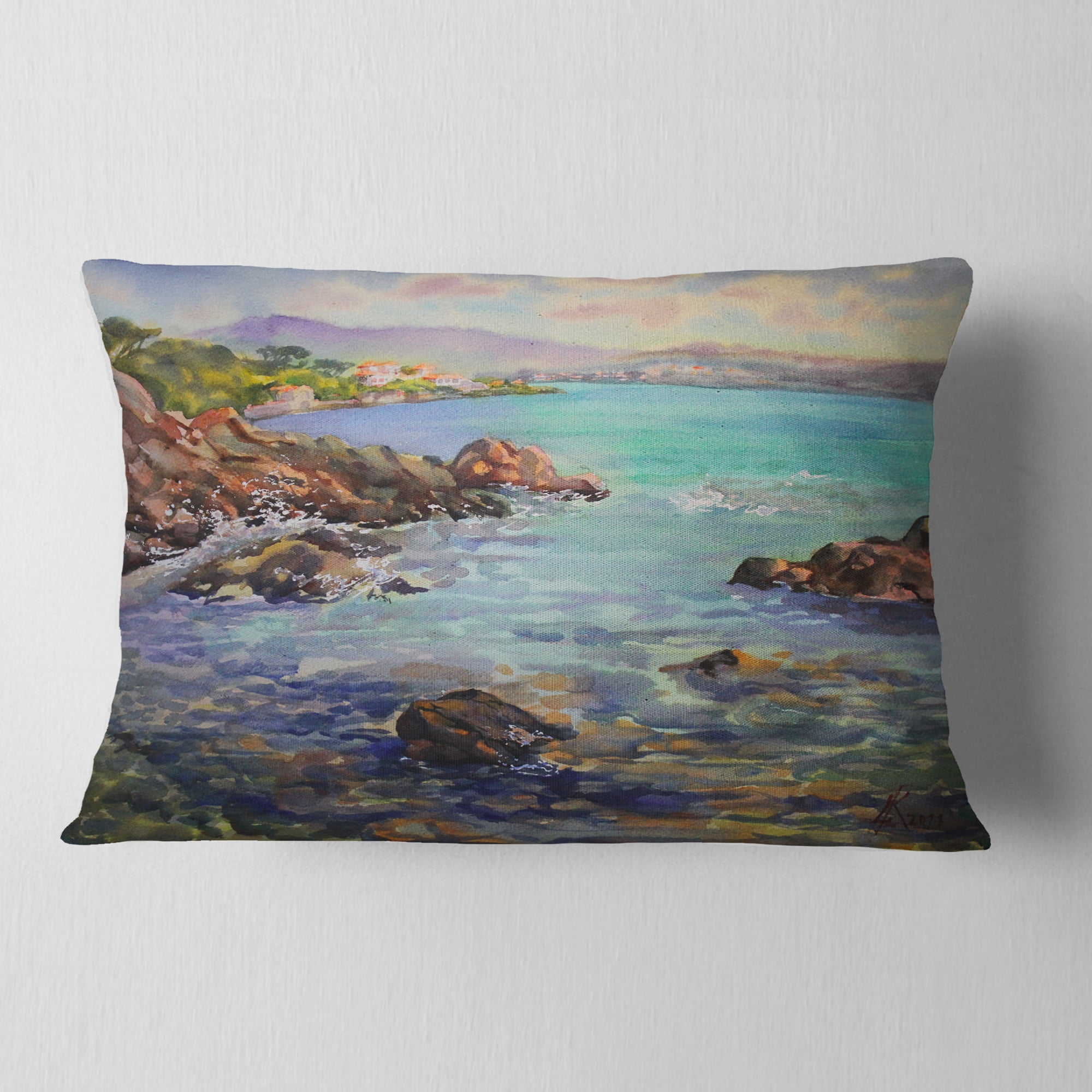Designart Cote d Azur France - Landscape Painting Throw Pillow - 12x20