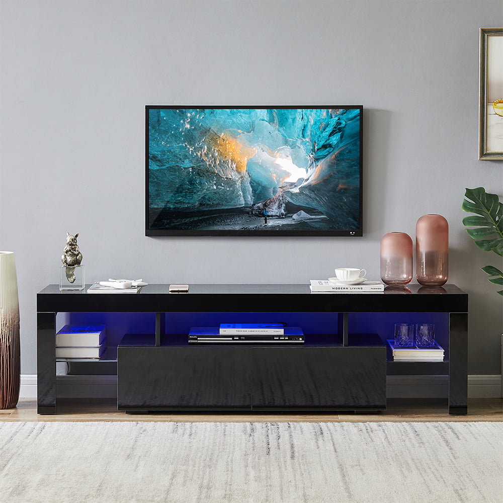 63" High Gloss TV Stand Cabinet Console Unit Furniture Table LED Shelve 2 Drawer 