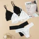 thumbnail image 2 of Conjunto de Sujetador de encaje para mujer, ropa interior Sexy sin aros, Tanga calado, transparente, sin costuras, 2 of 5