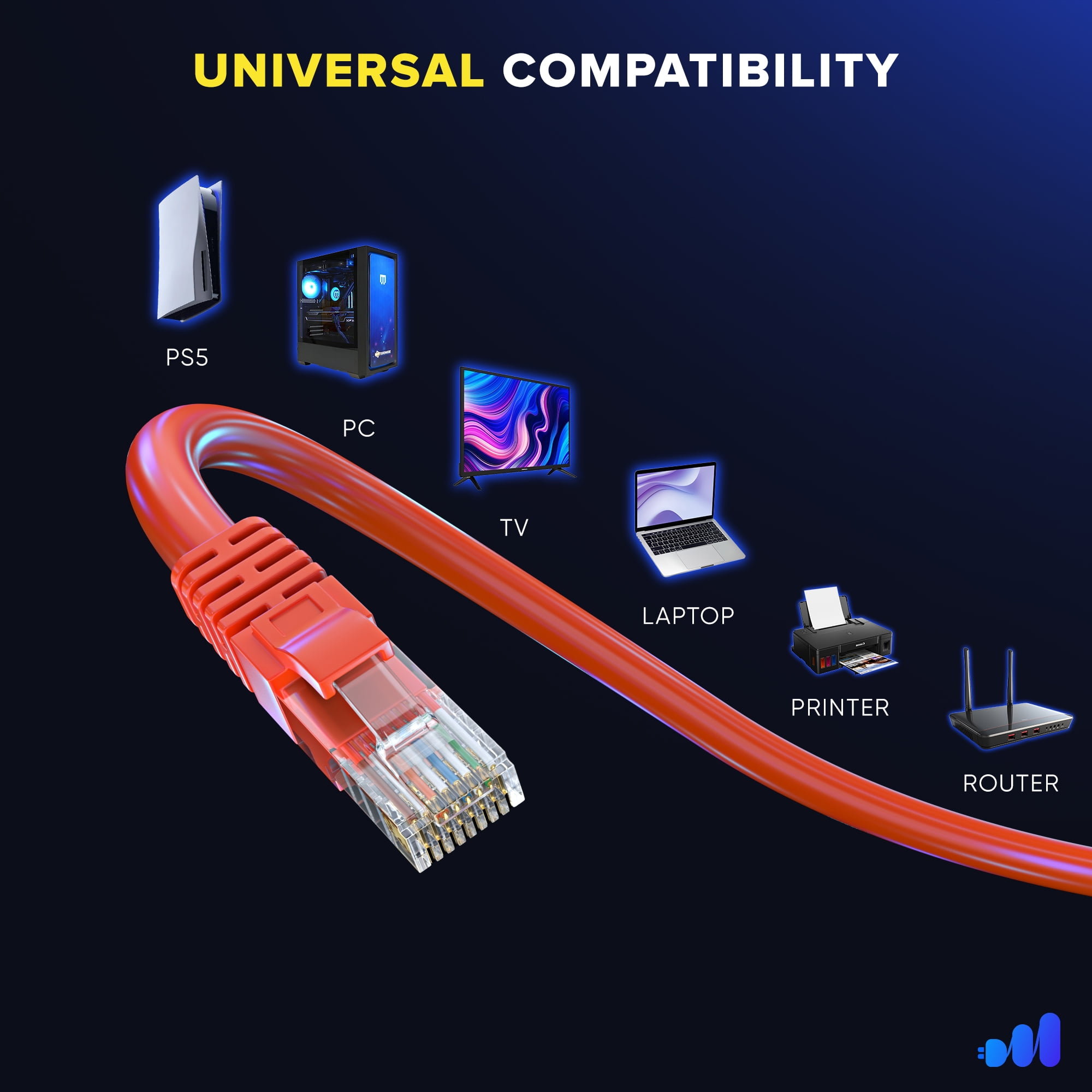 Maximm Cat 6 Ethernet Cable - 8 ft (12-Pack), High-Speed LAN, Internet, Patch, and Network Cable - UTP, 10Gbps, 550MHz - Orange